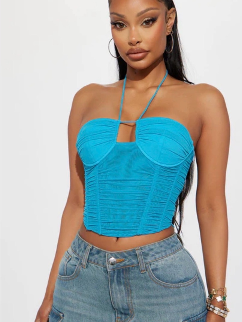 Fashion Nova Halter Ruched Bustier Top -